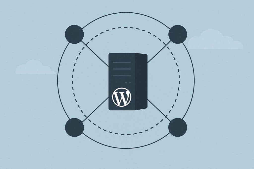 Conceptual diagram of WordPress site behind a global CDN edge network