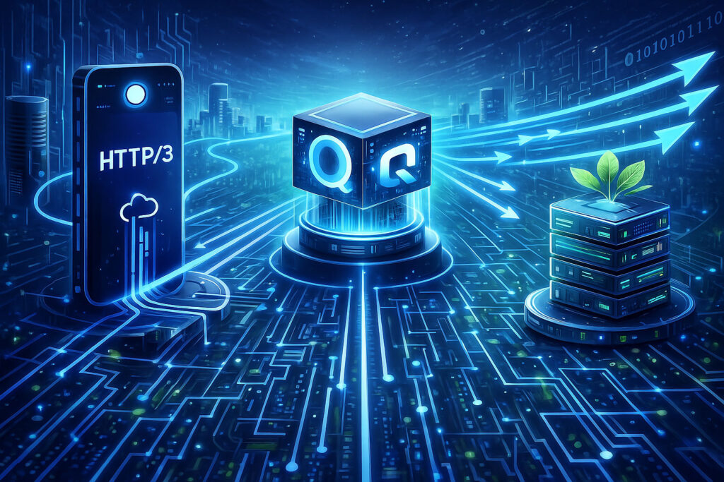 Conceptual illustration of HTTP/3, QUIC and Brotli