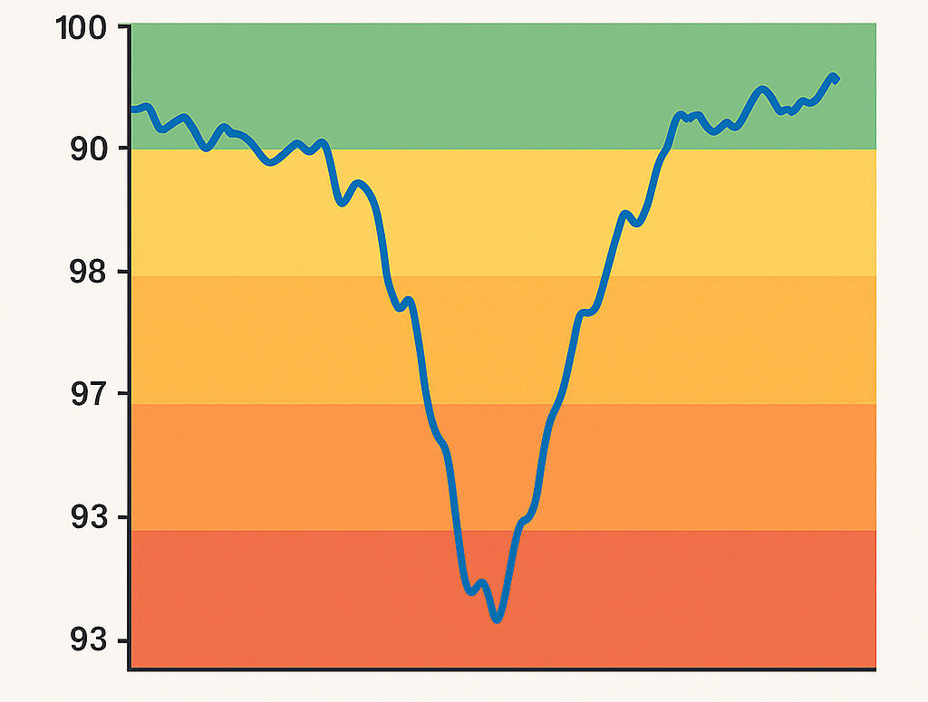 Uptime incident chart with coloured severity bands