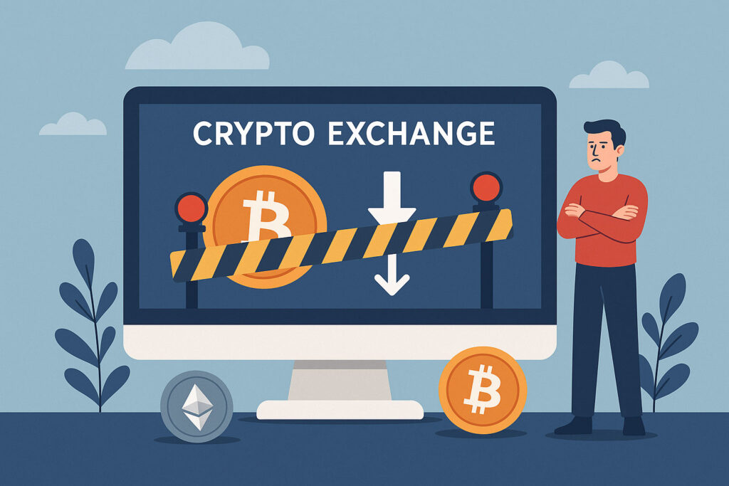 Conceptual illustration of a crypto exchange temporarily blocking withdrawals