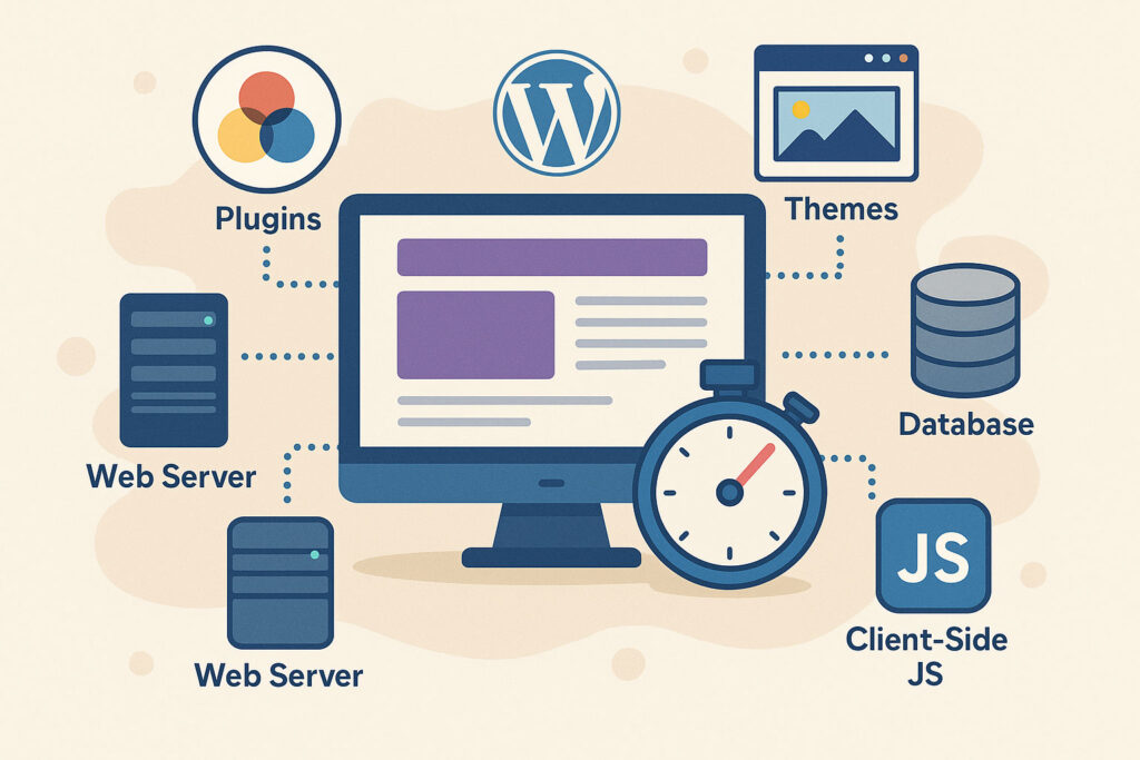 Illustration of WordPress stack components affecting Largest Contentful Paint